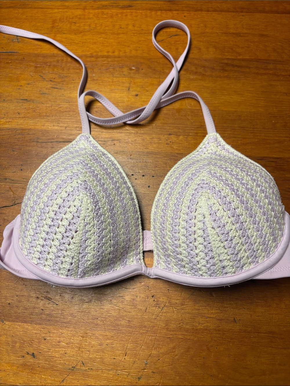 Lavender and Cream Crochet Push-Up Bikini Top